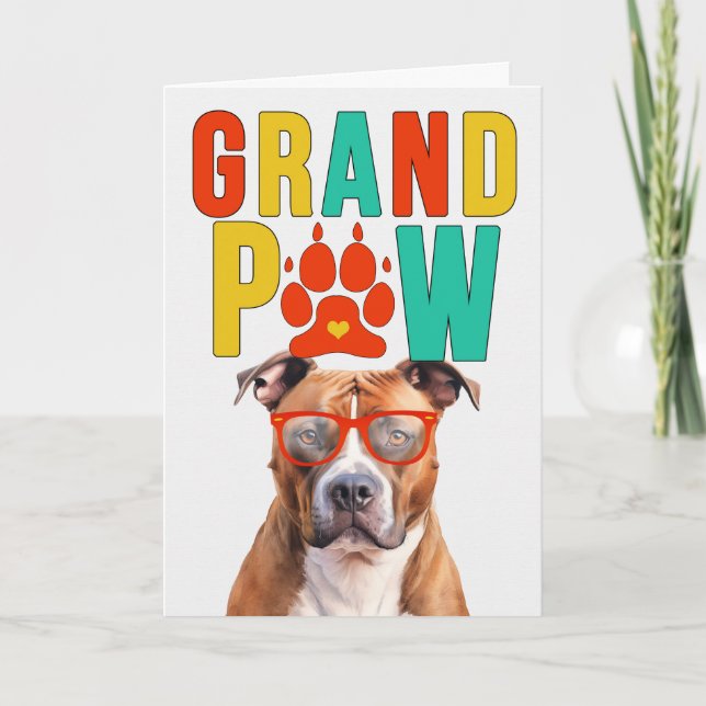 GrandPAW Tan Pit Bull GrandDOG Grandparents Day Holiday Card (Front)