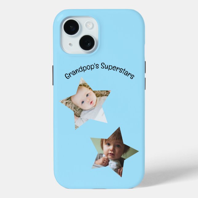 Grandpop's Superstars Personalized Two Photo Text Case-Mate iPhone Case (Back)
