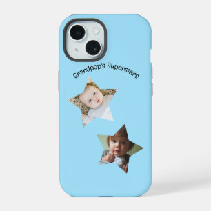 Grandpop's Superstars Personalized Two Photo Text iPhone 15 Case