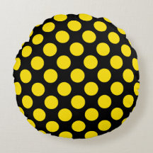 Grands pois jaunes sur Coussin Rond Noir 