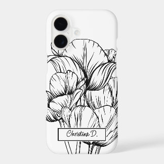 Grands Tulipes Noires Dessin au Trait sur Fond Bla
