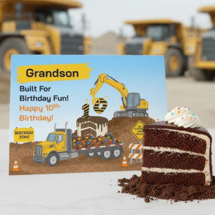 Grandson 10th Birthday Construction Site Flatbed Card