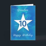 Grandson 10th Birthday Star Blue Green Watercolor Card<br><div class="desc">Double digits have arrived, and this birthday card is just as amazing as your 10-year-old grandson! The watercolor backdrop in shades of blues, teals, and greens creates a cool, refreshing atmosphere. The bold white star at the centre shines with radiating lines, reflecting the exciting, adventurous spirit of a 10-year-old. A...</div>