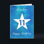 Grandson 11th Birthday Star Blue Green Watercolor Card<br><div class="desc">Celebrate your grandson’s 11th birthday with a card that shines just as brightly as he does! The stunning watercolor blend of blues, teals, and greens sets a lively stage, while the brilliant white star in the centre emits shining rays, symbolizing his growing confidence and energy. This card is the perfect...</div>