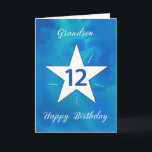 Grandson 12th Birthday Star Blue Green Watercolor Card<br><div class="desc">Turning 12 is a big deal, and this birthday card is as bold and bright as your grandson! The watercolor blend of blues, greens, and teals creates a stunning backdrop, with a large white star radiating glowing lines at the centre. A great way to mark the beginning of another exciting...</div>