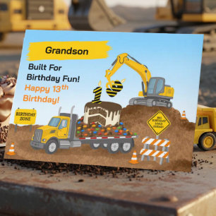 Grandson 13th Birthday Construction Site Card