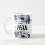 Grandson 16th Birthday Navy Balloon Coffee Mug<br><div class="desc">A gorgeous navy and silver balloon happy 16th birthday mug. This fabulous design is the perfect way to wish your grandson a happy 16th birthday (or any age!) Personalize with our own custom name and message. Blue coloured typography.</div>