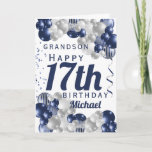 Grandson 17th Birthday Navy Balloon Card<br><div class="desc">A gorgeous navy and silver balloon happy 17th birthday card. This fabulous design is the perfect way to wish your grandson a happy 17th birthday (or any age!) Personalize with our own custom name and message. Blue coloured typography.</div>