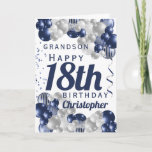 Grandson 18th Birthday Navy Balloon Card<br><div class="desc">A gorgeous navy and silver balloon happy 18th birthday card. This fabulous design is the perfect way to wish your grandson a happy 18th birthday (or any age!) Personalize with our own custom name and message. Blue coloured typography.</div>
