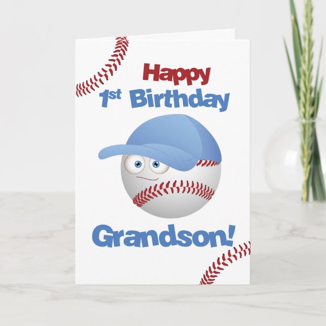 Grandson 1st Birthday, Baseball Theme Card (Front)