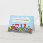 Grandson 1st Birthday Colorful Train on Track Card<br><div class="desc">When you grandson celebrates his 1st birthday soon,  this card will be best to give him. This keepsake card will surely bring back fun memories of his first birthday celebration. Get yourself a copy of this to give him.</div>