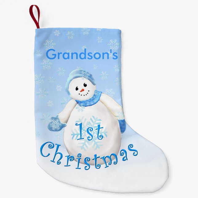 Grandson 1st Christmas Snowman Small Christmas Stocking (Front)