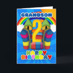 Grandson 2nd Birthday Card With Bouncy Castle<br><div class="desc">A sunny happy 2nd birthday card with bouncy castle</div>