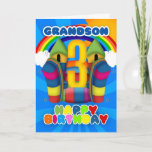Grandson 3rd Birthday Card With Bouncy Castle<br><div class="desc">A sunny happy 3rd birthday card with bouncy castle</div>