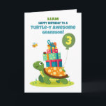 Grandson 3rd Birthday Personalize Cute Turtle Card<br><div class="desc">Celebrate your grandson’s 3rd birthday with a personalized turtle card featuring his name on the front. A happy turtle carries presents with a bee, ladybug, and caterpillar to bring extra smiles to his special day.</div>