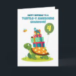 Grandson 4th Birthday Cute Turtle with Presents Card<br><div class="desc">This adorable turtle birthday card is perfect for your grandson turning four. Featuring a cheerful turtle with presents and sweet little animal friends,  it brings fun and happiness to his 4th birthday celebration.</div>
