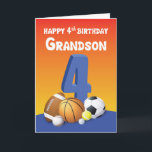 Grandson 4th Birthday Sports Balls Card<br><div class="desc">Join in the celebration of your grandson’s 4th birthday by giving him this card that has a collection of sports balls on the front. If he is a sports lover then he will surely love this one.</div>
