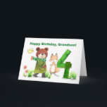Grandson 4th Birthday Watercolor Bear and Fox Card<br><div class="desc">With each birthday, the adventure gets bigger! This adorable fourth birthday card features a bear in a scarf and coat walking alongside a fox and a little bird, making their way toward a bright number 4. The soft watercolor artwork feels like a scene from a favourite storybook, making it a...</div>