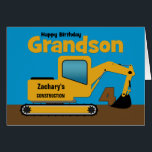 Grandson 4th Birthday Yellow Excavator Add Name<br><div class="desc">A fun fourth birthday card for a grandson who loves construction equipment and earth movers. It has a yellow digger on the front with an area on the cab where you can change the name of the construction company to your grandson's name. The number 4 is being scooped up in...</div>