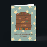 Grandson 5th Birthday Cute Custom Chocolate Cake Card<br><div class="desc">Celebrate your grandson's big day with this adorable 5th birthday card featuring a cute smiling choco cake character illustration, colourful sprinkles, and a cheerful “Happy Birthday” message. Set against a playful star background, this card is perfect for kids who love fun, silly, and sweet designs. Personalize it with the child’s...</div>