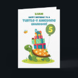 Grandson 5th Birthday Personalize Cute Turtle Card<br><div class="desc">Make your grandson’s 5th birthday unforgettable with this personalized turtle card featuring his name on the front. A smiling turtle with presents and little friends brings extra cheer and love to his special day.</div>