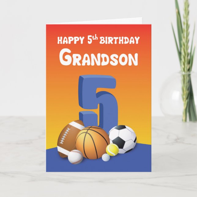 Grandson 5th Birthday Sports Balls Card (Front)