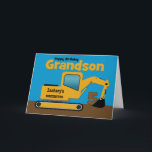 Grandson 5th Birthday Yellow Excavator Add Name Card<br><div class="desc">A fun fifth birthday card for a grandson who loves construction equipment and earth movers. It has a yellow digger on the front with an area on the cab where you can change the name of the construction company to your grandson's name. The number 5 is being scooped up in...</div>