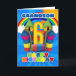 Grandson 6th Birthday Card With Bouncy Castle<br><div class="desc">A sunny happy 6th birthday card with bouncy castle</div>