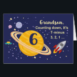 Grandson 6th Birthday Planets in Outer Space<br><div class="desc">Turning 6 is out of this world,  especially when it is your grandson! Rocket ship,  planets and stars fill in the front of the card with the message as you count down to say Happy Birthday!</div>