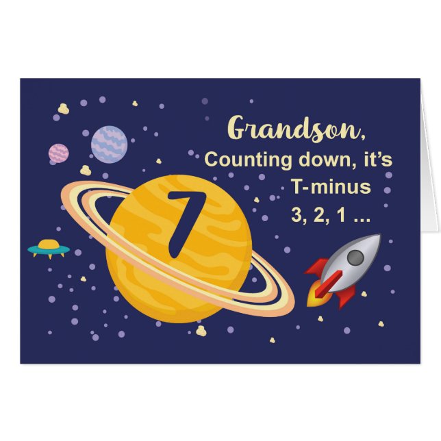 Grandson 7th Birthday Planets in Outer Space (Front Horizontal)