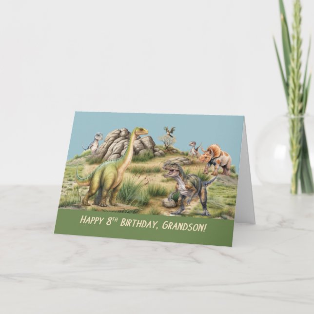 Grandson 8th Birthday Baby Dinosaur Life-Like Card (Front)