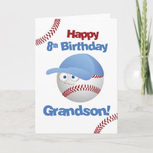 Grandson 8th Birthday Funny Baseball Face Card