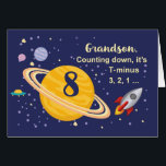 Grandson 8th Birthday Planets in Outer Space<br><div class="desc">Turning 8 is out of this world,  especially when it is your grandson! Rocket ship,  planets and stars fill in the front of the card with the message as you count down to say Happy Birthday!</div>
