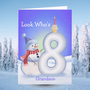 Grandson 8th Birthday Snowman Snowy Eight Card