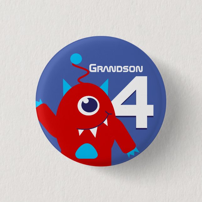 Grandson alien boys name age 4 button (Front)