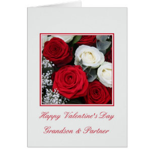 Grandson and Partner red and white roses