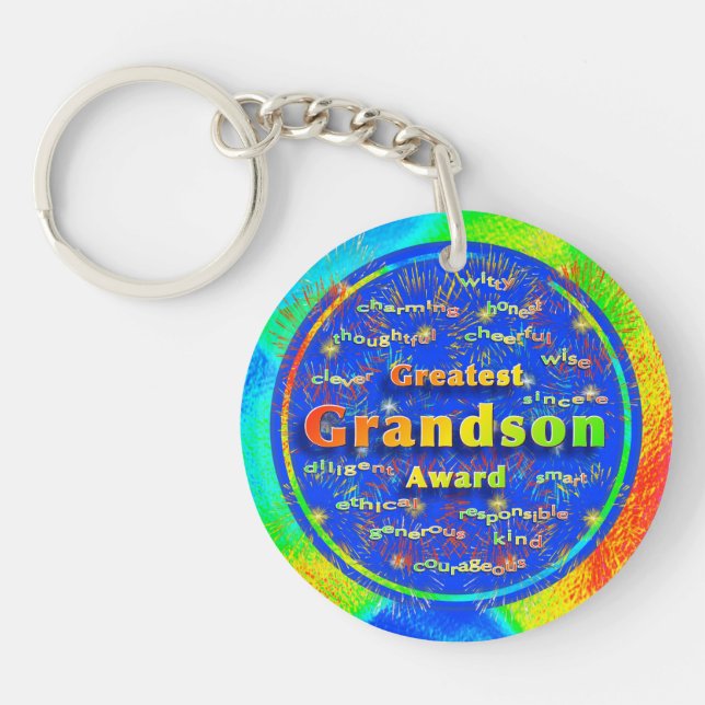 Grandson Award Birthday Fireworks Keychain (Front)