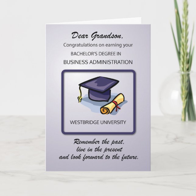 Grandson Bachelors Customizable Degree and School Card (Front)