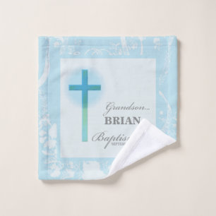 Grandson Baptême bleu dentelle personnalisée