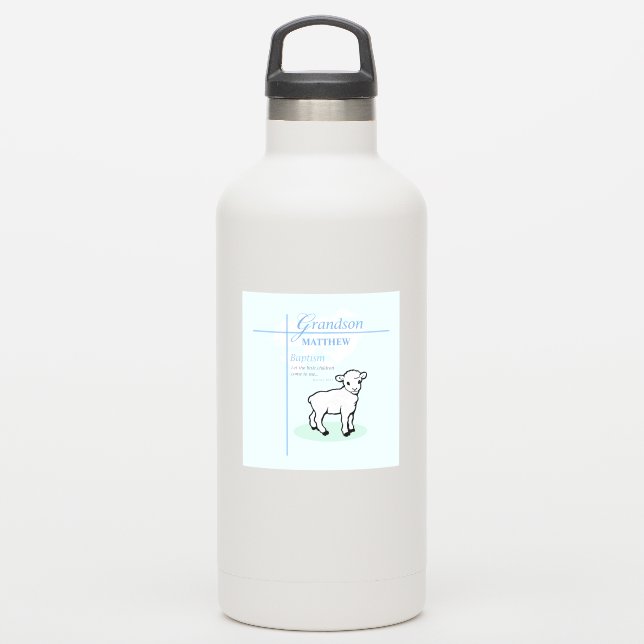 Grandson Baptism Blue Boy Lamb Personalized (Waterbottle)