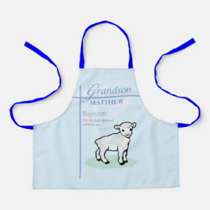 Grandson Baptism Blue Boy Lamb Personalized Apron