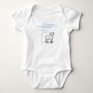 Grandson Baptism Blue Boy Lamb Personalized Baby Bodysuit