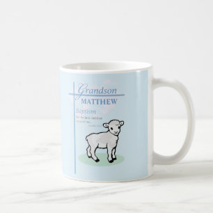 Grandson Baptism Blue Boy Lamb Personalized Coffee Mug
