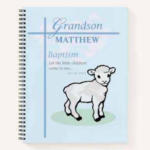 Grandson Baptism Blue Boy Lamb Personalized Notebook