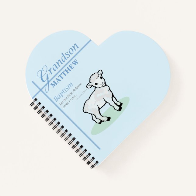 Grandson Baptism Blue Boy Lamb Personalized Notebook (Front)