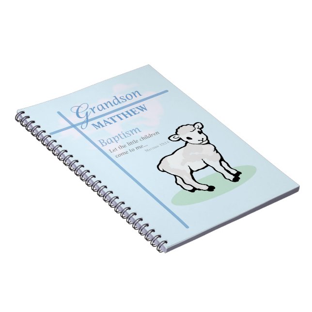 Grandson Baptism Blue Boy Lamb Personalized Notebook (Right Side)