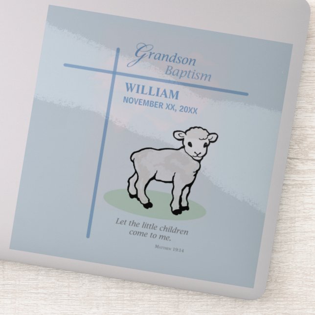 Grandson Baptism Blue Lamb Personalized (Detail)