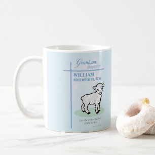 Grandson Baptism Blue Lamb Personalized Coffee Mug