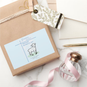 Grandson Baptism Blue Lamb Personalized Sticker