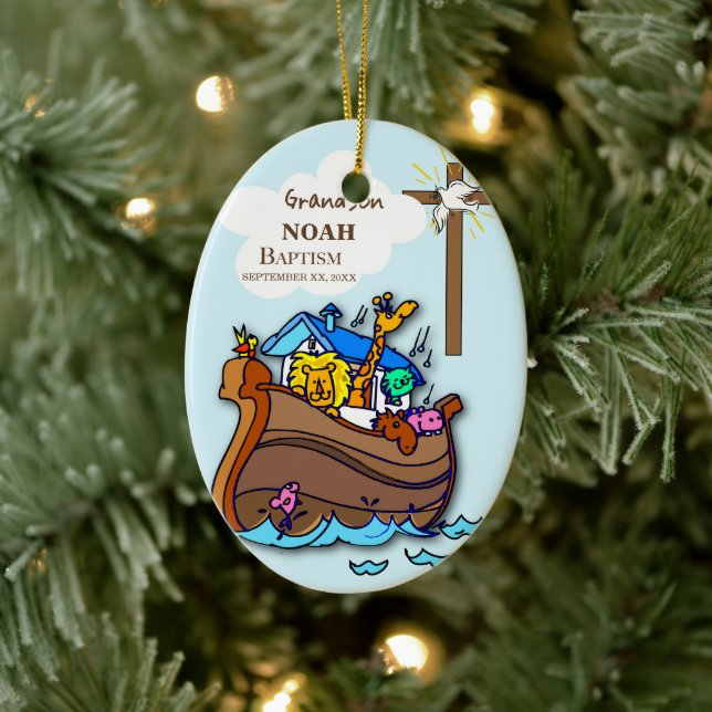 Grandson Baptism Noah's Ark Personalized Ceramic Ornament (Tree)